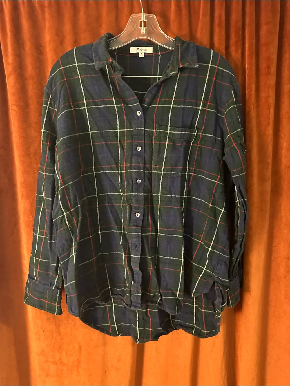 Madewell Navy Plaid Button-Up flannel shirt size medium